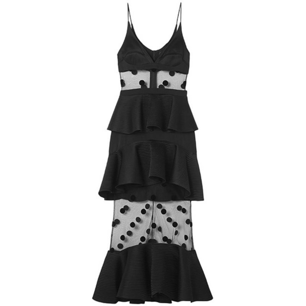 David‎ Koma Polka Dot Candy Sheer Peplum Midi Dress UK 10 US 6 Runway - Picture 5 of 13